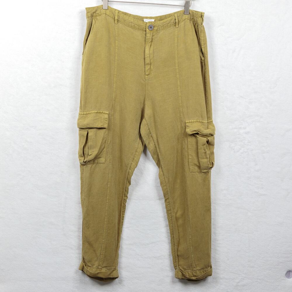 NICOLE‎ MILLER Linen Lyocell Pull On Cargo Pants Relaxed Fit Lagenlook Ochre XL